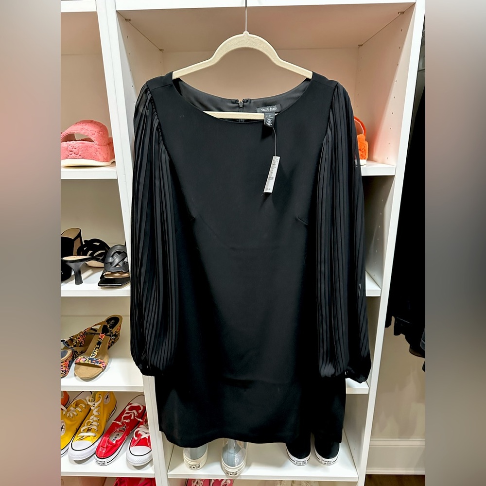 WHBM black dress with sheer sleeves size 12